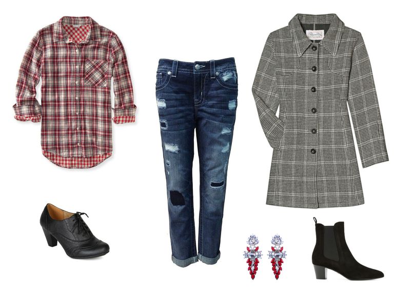 प्रेमी jeans with a plaid shirt and coat